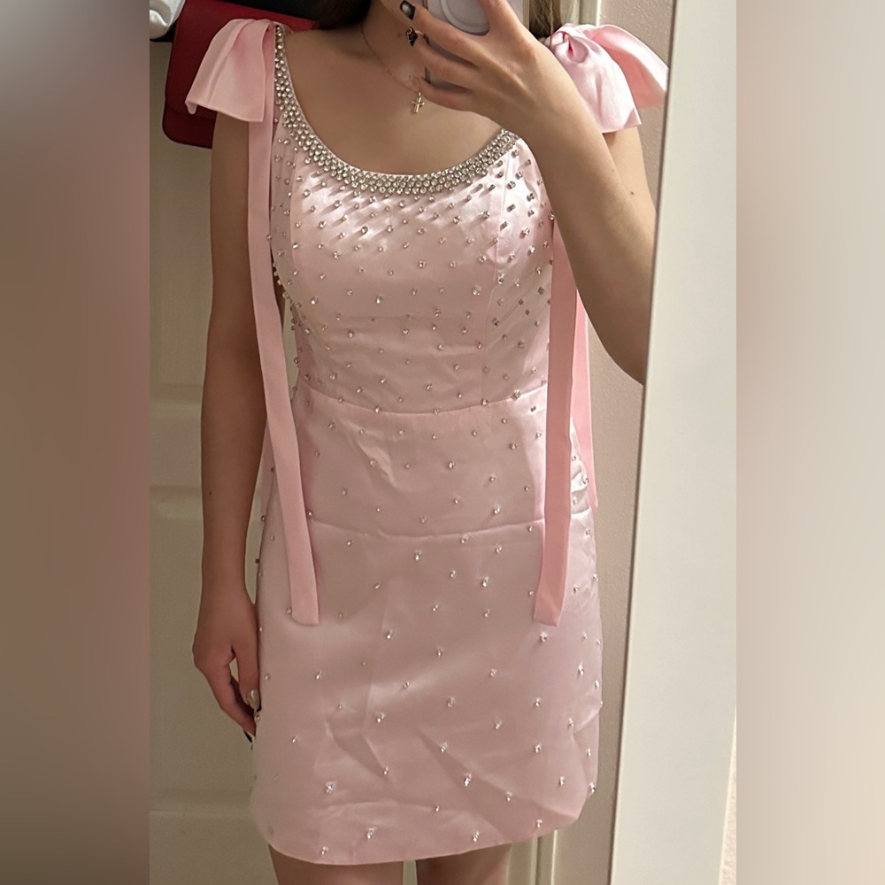 Elegant Pink Dress with rhinestone Accents